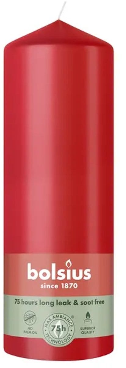 Bolsius Stompkaars Delicate Red Ø68 x 200 mm – 75 Branduren – 6 Stuks – Rode Sfeerkaarsen