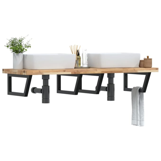 vidaXL - Badkamer - wandschap - staal - en - massief - acaciahout