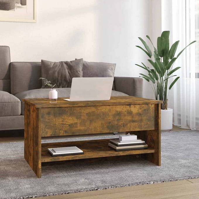 vidaXL - Salontafel - 80x50x40 - cm - bewerkt - hout - gerookt - eikenkleurig