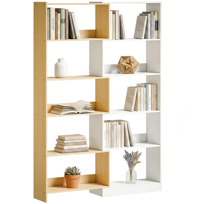 HOMCOM Boekenkast - Spaanplaat - 111,5 x 23,8 x 163,7 cm - Eiken en Wit