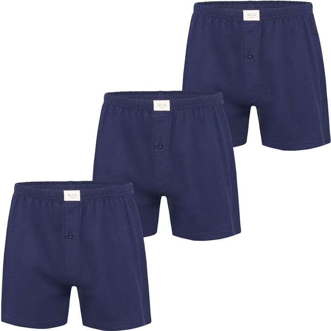Phil & Co Wijde Boxershorts Jersey Stretch Effen Navy Blauw 3-Pack - Maat M