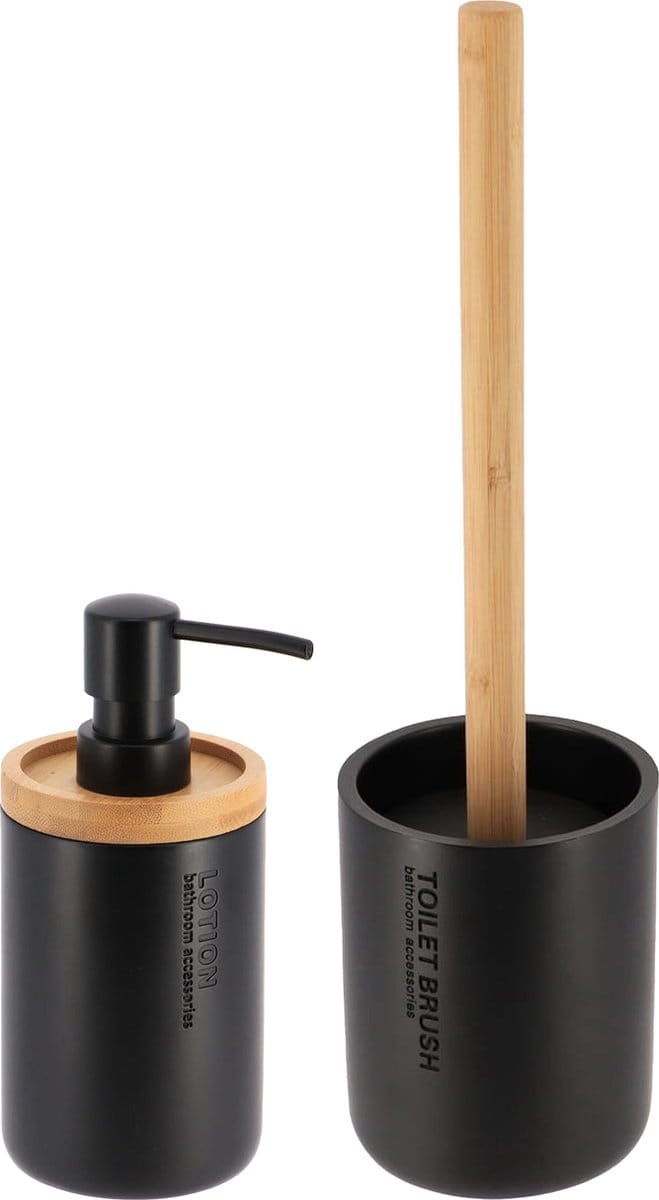 Tendance Badkamer accessoires set 2-delig - PS/bamboe - zwart - robuust - matte coating - luxe set