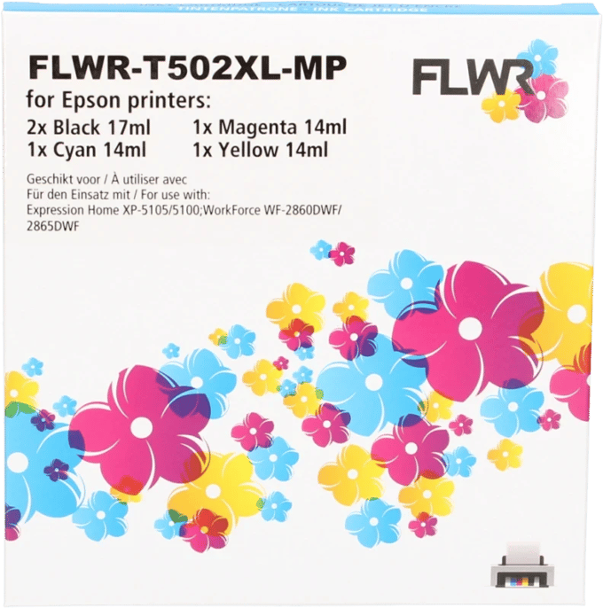 FLWR - Inktcartridge / 502XL / 4-pack Zwart & Kleur - Geschikt voor Epson