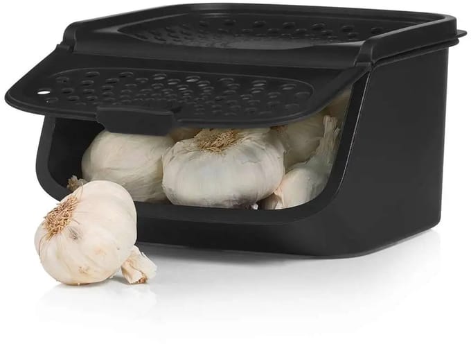 Knoflookdoos Tupperware - bewaardoos zwart