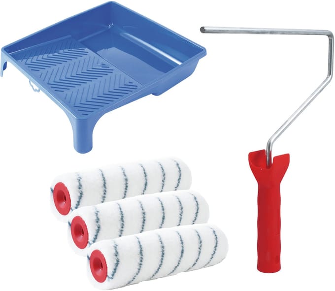 Sorex Verfrollers schilderen set - met beugel en verfbak - 3x anti spatten rollers - breedte 25 cm - pluisvrij