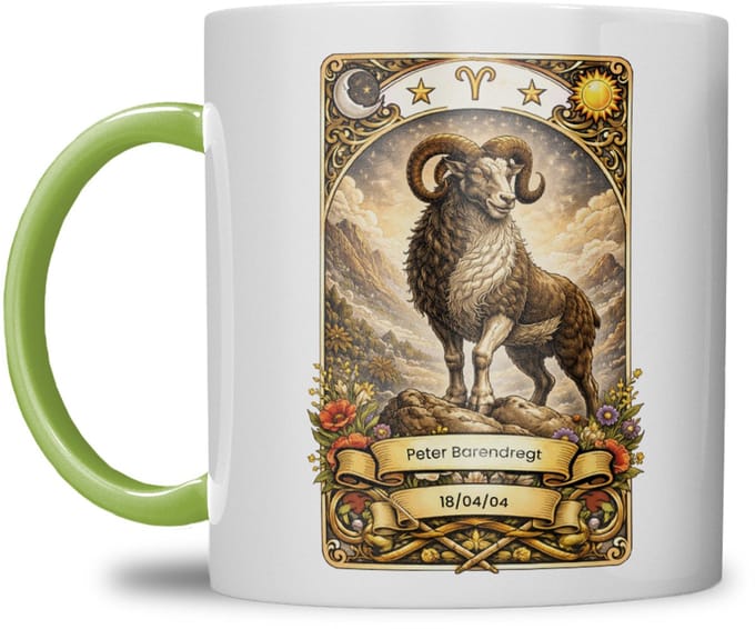 Sterrenbeeld mok - Ram - Licht Groen - Tarot mok - Gepersonaliseerd met naam en datum