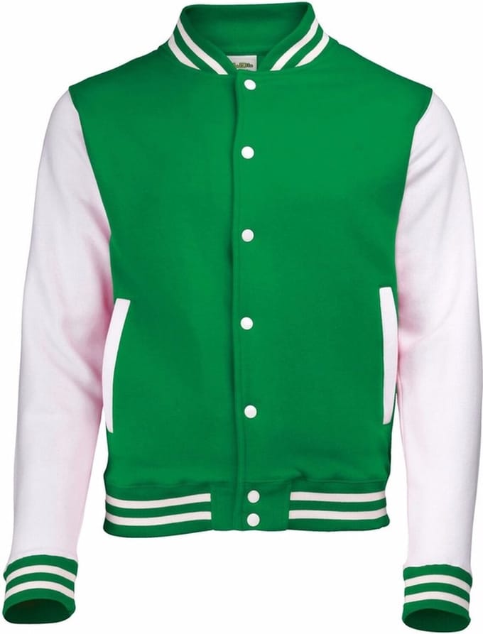 AWDis college jacket voor heren - groen met wit - drukknopen - katoen/polyester - Classic model M