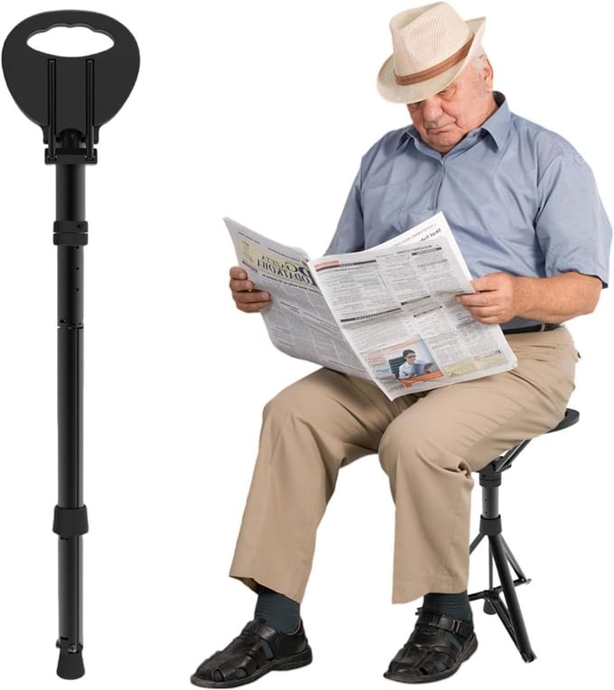 Wandelstok met Zitje - Zitwandelstok - Zwart