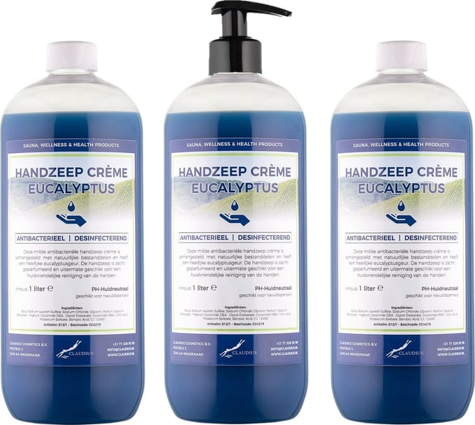 Handzeep Crème Eucalyptus 1 liter - met gratis pomp - set van 3 stuks