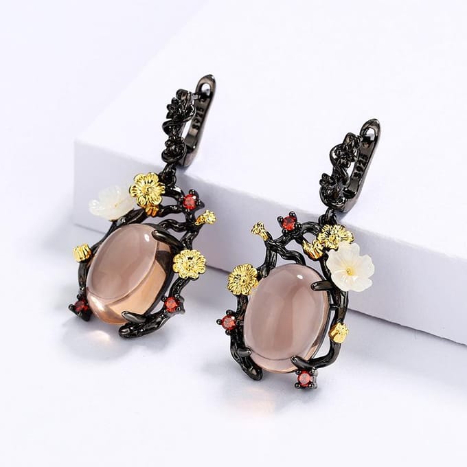 Nouvelle Mode Incrusté de Jade Hetian Perles de Lotus Boucles d'Oreilles Argent 925 Rétro Tempérament Palais Style Ethnique Boucles d'Oreilles Dames gray