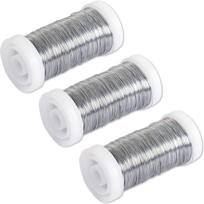 Rayher Bloemendraad of ijzerdraad - 3x rollen - zilver - 0.35 mm dik - 100 meter snoer - metaaldraad - bindmaterialen