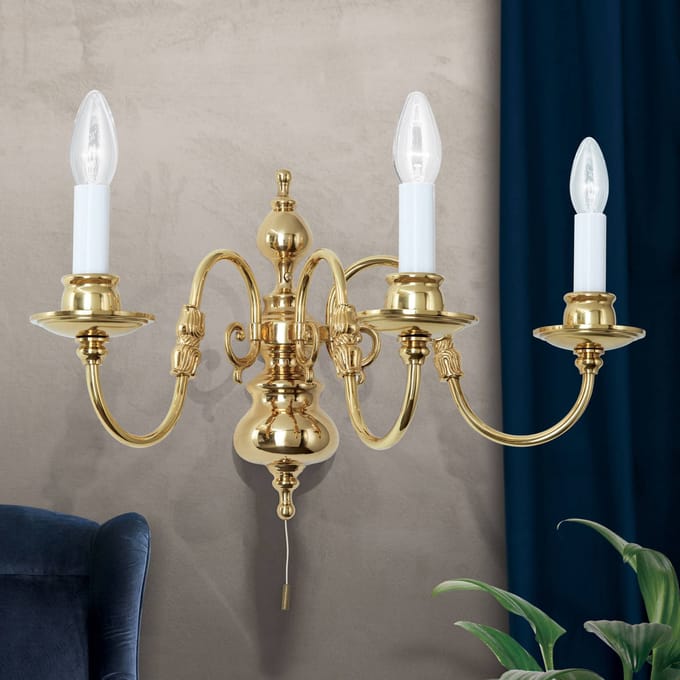 ORION Wandlamp Imke 3lamps messing gepolijst