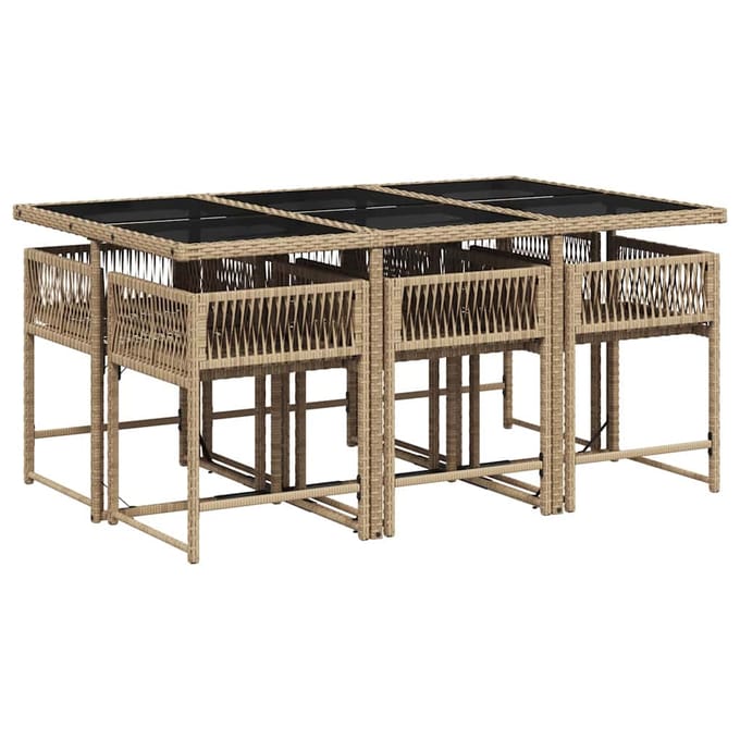 vidaXL - 7-delige - Tuinset - met - kussens - poly - rattan - gemengd - beige