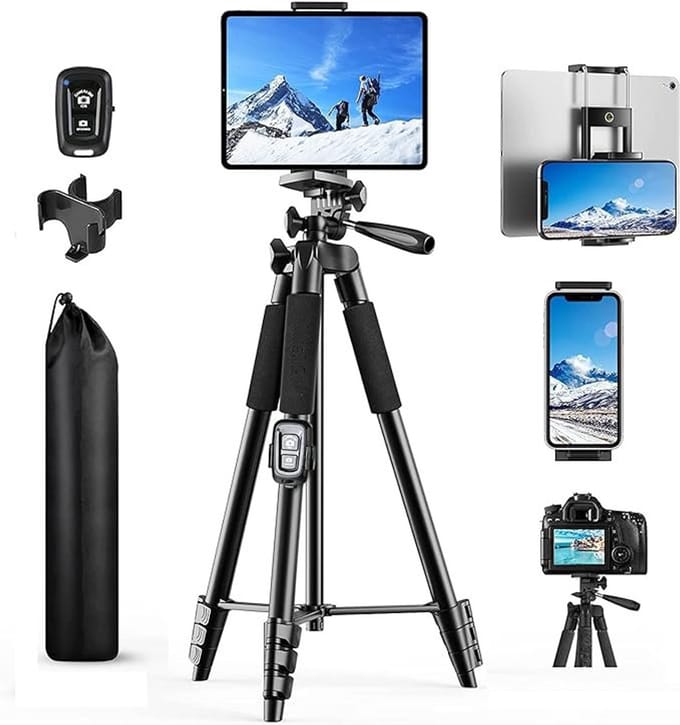 Famanu – Telefoonstatief 165 cm met afstandsbediening, uitschuifbaar aluminium statief voor smartphone en tablet