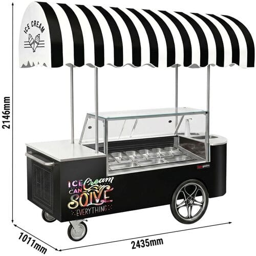 GGM Gastro Speiseeiswagen - 2146mm - mit Waschbecken & eckiger Eistheke - für 9x 5 Liter Eisbehälter Zwart / Wit