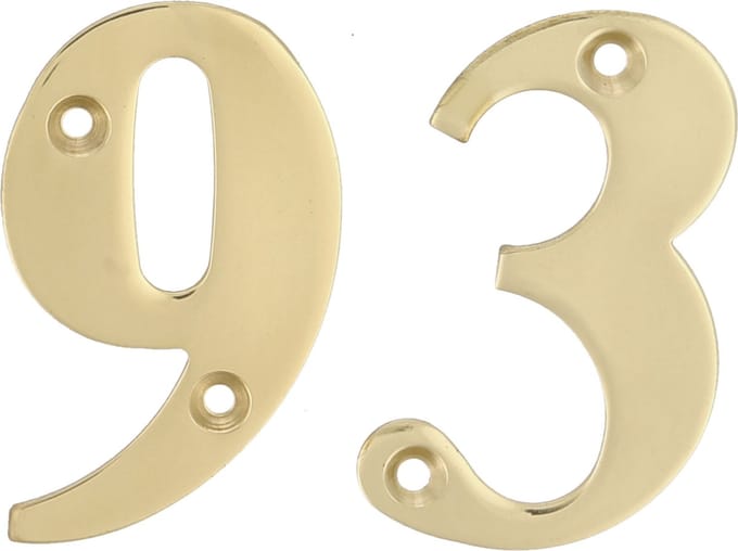 AMIG Huisnummer 93 - massief messing - 10cm - incl. bijpassende schroeven - gepolijst - goudkleur