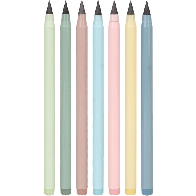7 Sets Crayon sans encre Couleurs vives Crayon éternel avec gomme Couvercle de stylo pour étudiants enseignants beige