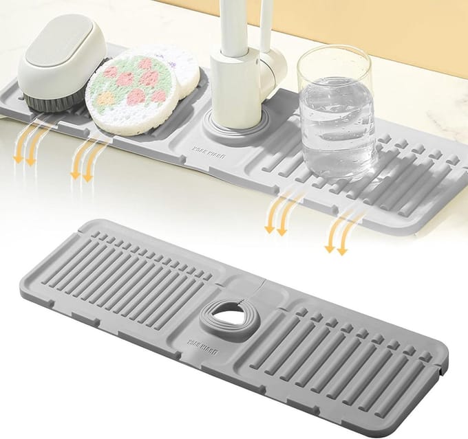 Siliconen afdruipmat Waterkraanbescherming Keukenspoelbakorganizer Grijs