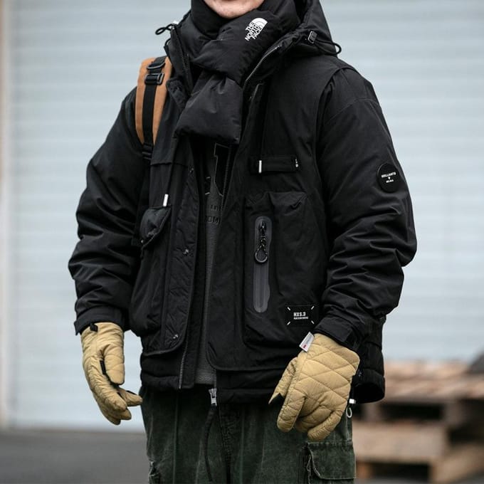 Winter Werkkleding Capuchon Donsjack, Losse Outdoor Multi-pocket Functioneel 90 Wit Eendendons Warm Jack 4XL black
