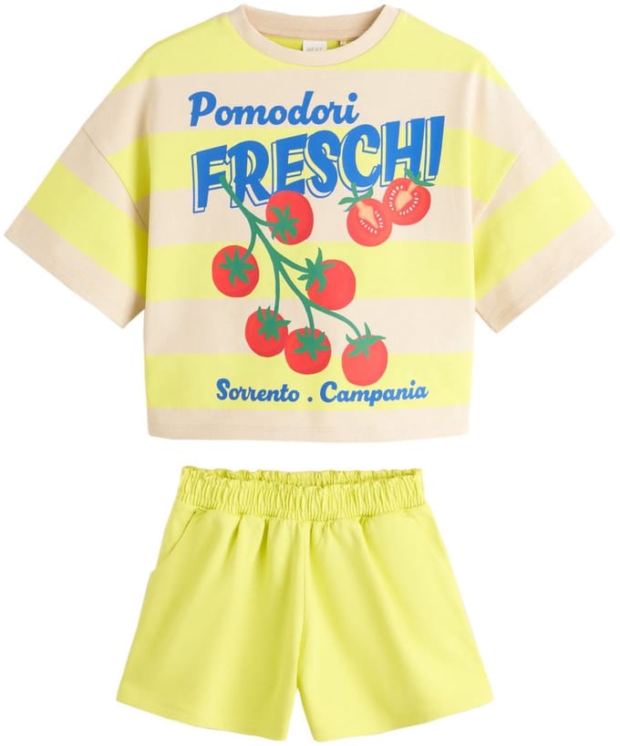 Next - Meisjes - Set van T-shirt van zware stof en short - Geel