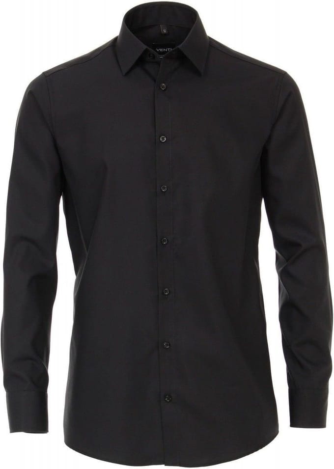 Venti - Heren Overhemd - Poplin - Strijkvrij - Regular fit - Zwart