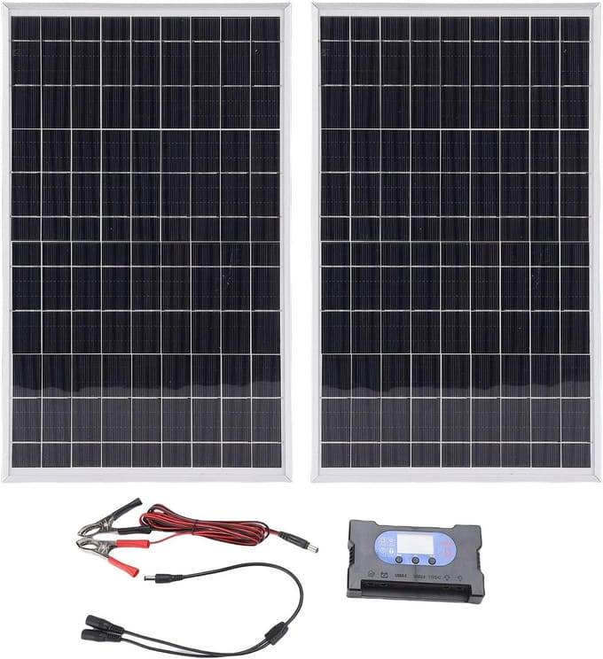 Zonnepaneel Kit - Draagbare Energie - Kamperen Wandelen - Snellaadcontroller 100A - 20 Watt - Zwart