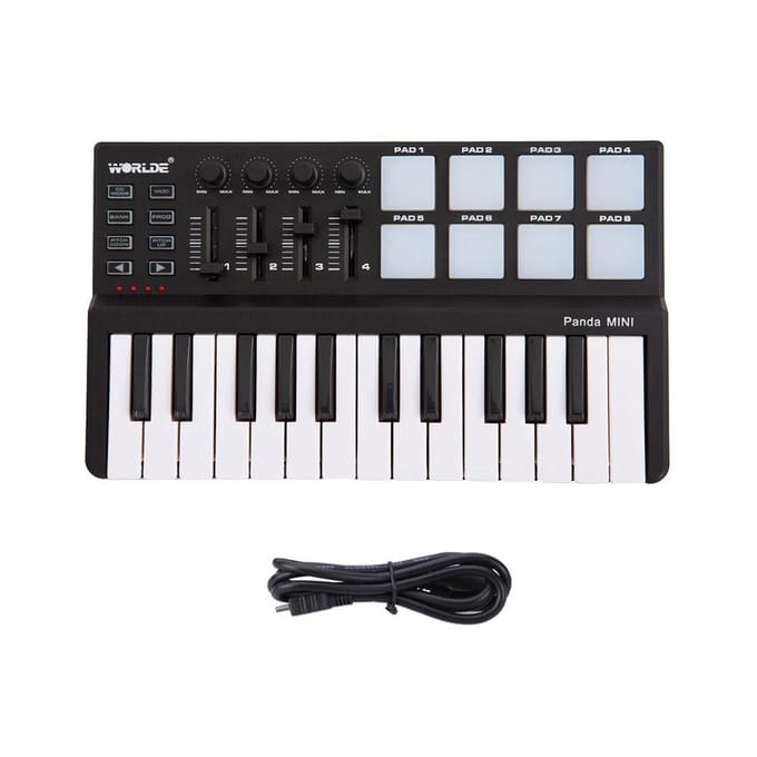 Worlde Panda mini draagbare mini 25-toetsen USB-toetsenbord en drumpad MIDI-controller white