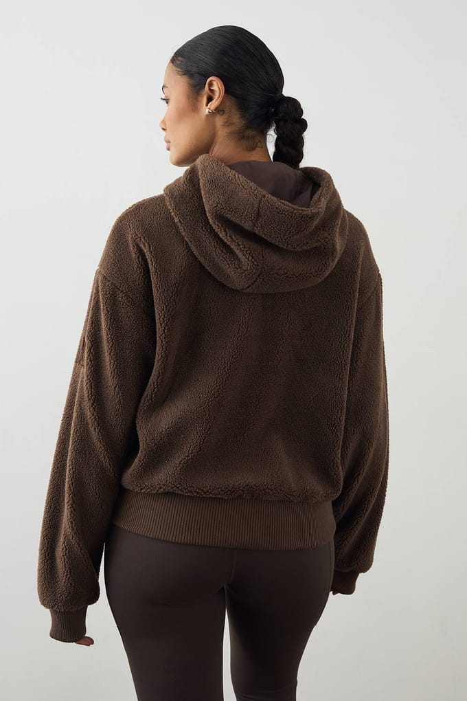 Dames DSGN Studio Borg Ritssluiting Jas | Espresso | Maat: XL