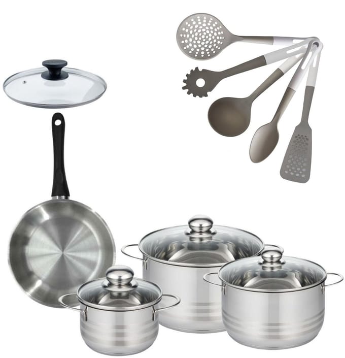 Set Pan 20cm & 3 Kookpotten 16/20/24cm Fackelmann Genève met 6 keukengerei