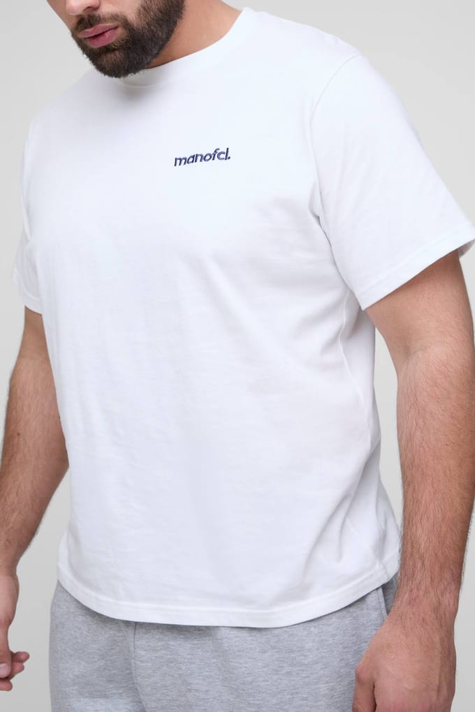 Plus Regular Men's OFCL Geborduurd T-Shirt & Relaxed Jersey Short Set | Grey Marl | Size 2XL