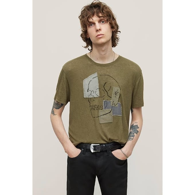 John Varvatos Ss Crew Tee - Patchwork Skull Olive Taglia: S | T-shirt stampate Outlet | Uomo | Verde