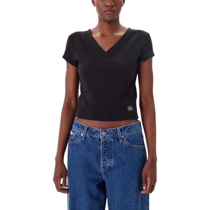 slim fit T-shirt van katoenmix