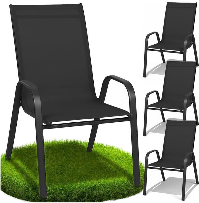 GoGarden - Tuinstoel - Zwart - Stapelbaar - Metaal - Comfortabel