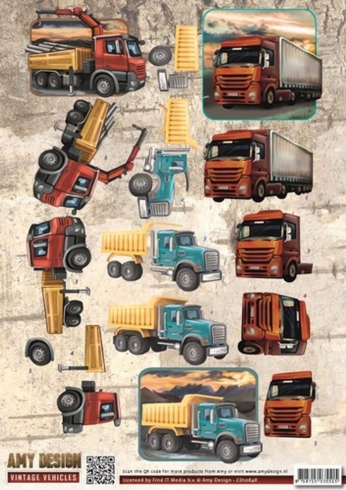 Trucks - Vintage Vehicles 3D-Knipvel Amy Design 1 stuks