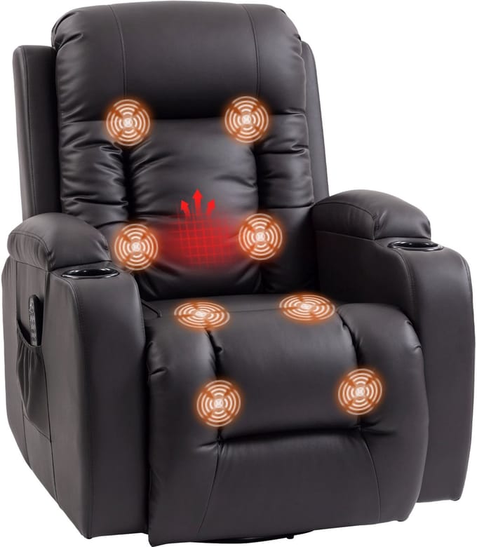 Homcom Massage Relaxstoel-Kunstleer, staal-99L x 82B x 103H cm-Bruin