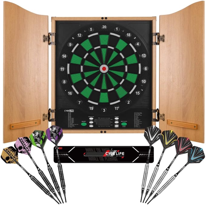 Dailygoods - Elektronisch Dartbord met Houten Kast - 34 Spellen