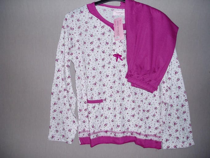Dames pyjama Fine woman katoen met polyester bloem  aubergine M