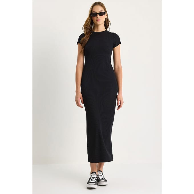 Slim Fit Crew Neck Maxi Jurk