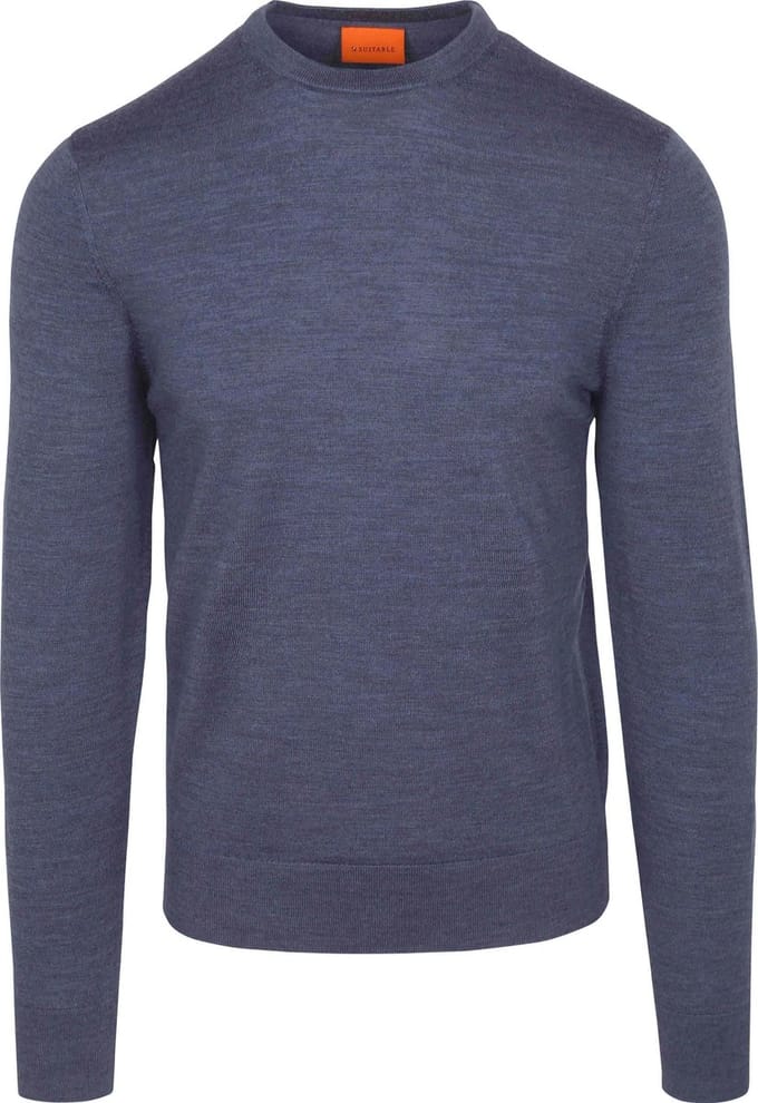 Suitable Merino Pullover Denim Blauw - Maat S - Heren - Sweater