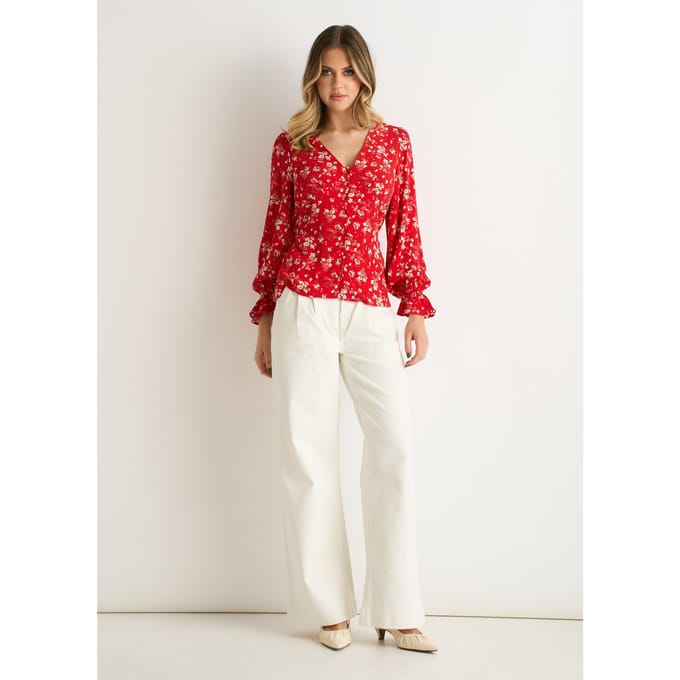 Rode Ecovero viscose blouse met knoopsluiting