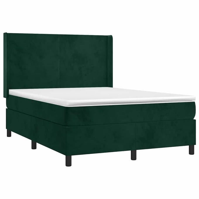 vidaXL - Boxspring - met - matras - fluweel - donkergroen - 140x190 - cm