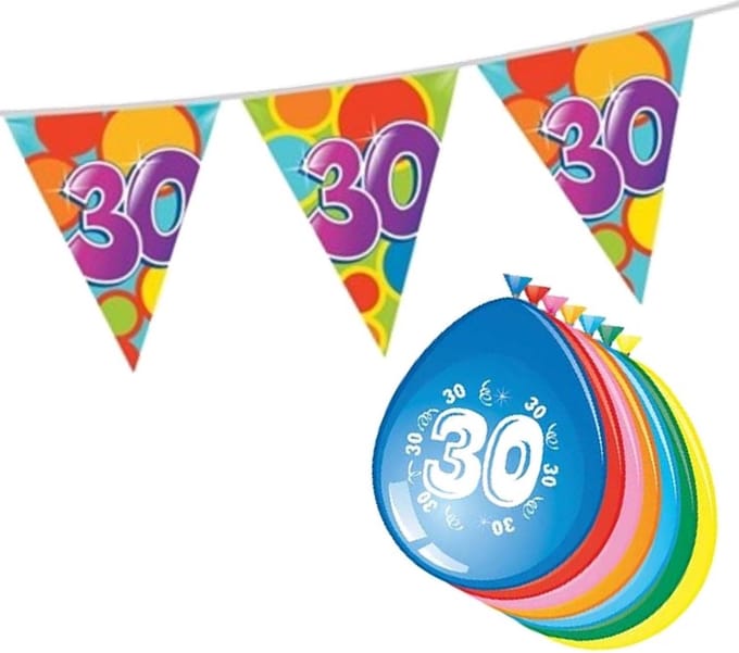 30 jaar feest versiering pakket vlaggenlijn en ballonnen set.