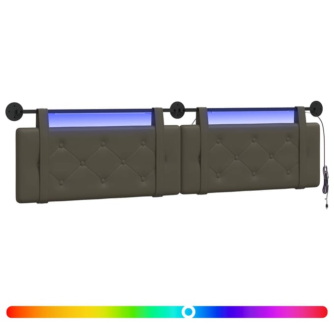 vidaXL - Hangend - hoofdbord - Met - LED-verlichting - Grijs - Kunstleer