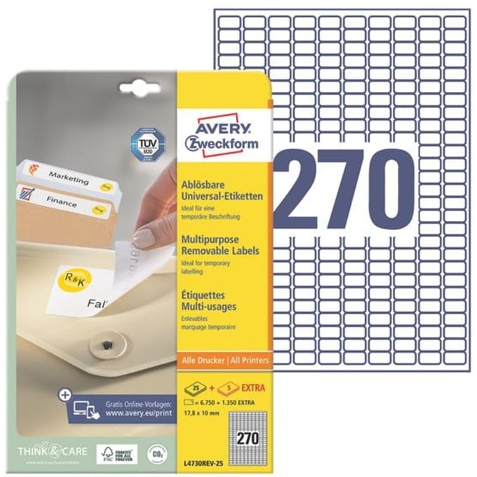 AVERY Zweckform universele etiketten, 17,8 x 10 mm, verwijderbaar