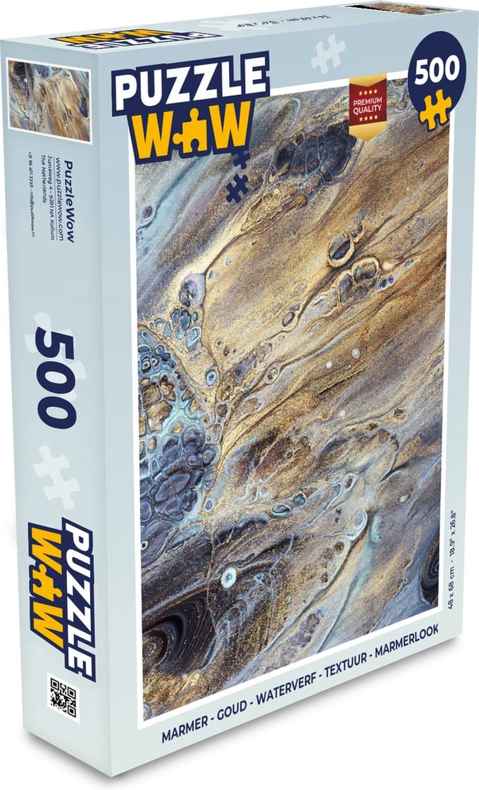 Puzzel Marmer - Goud - Waterverf - Textuur - Marmerlook - Legpuzzel - Puzzel 500 stukjes