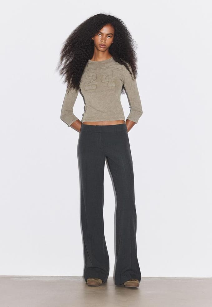 Stradivarius Gestreepte low-rise pantalon  Donkergrijs 34