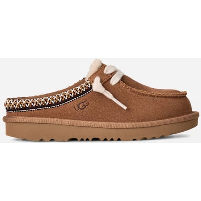UGG® Tasman Mule in Brown, Size 2, Suede/Polyester/Cotton