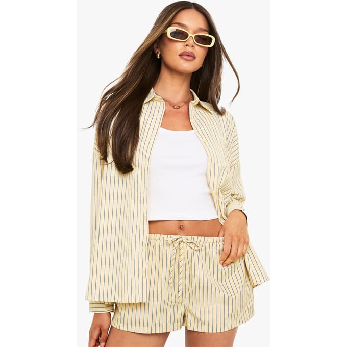 boohoo Dames Stripe Relaxed Fit Shirt | Yellow | Maat: 10