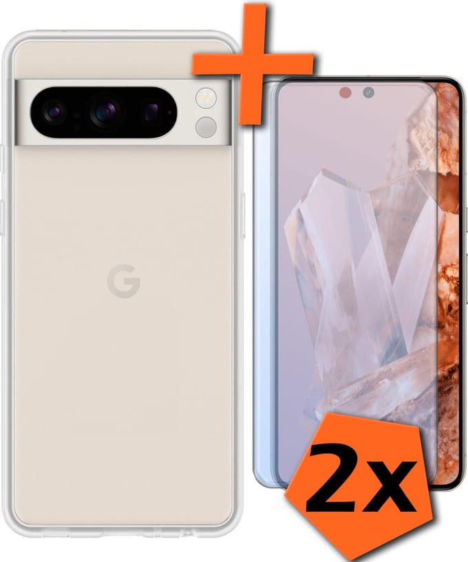 Hoes - Met 2x Screenprotector - Geschikt voor Google Pixel 8 Pro - Sterk & Shockproof - Back Cover - Siliconen Case - Telefoon Hoes - Transparant