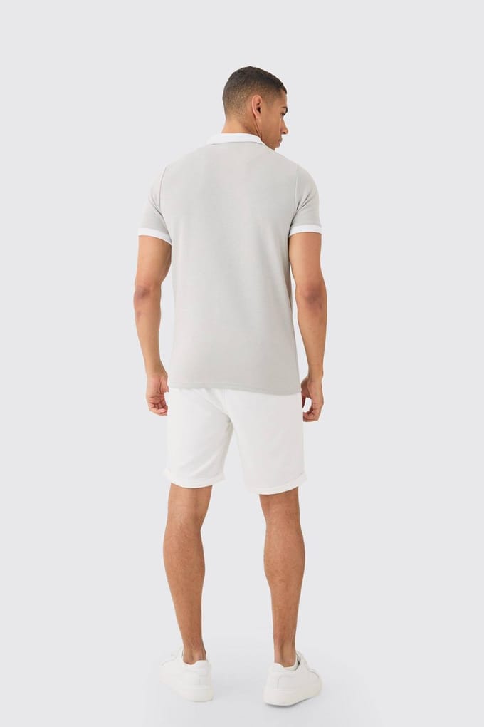 Slim panelen polo met ritssluiting en interlock stof | White | Size Medium